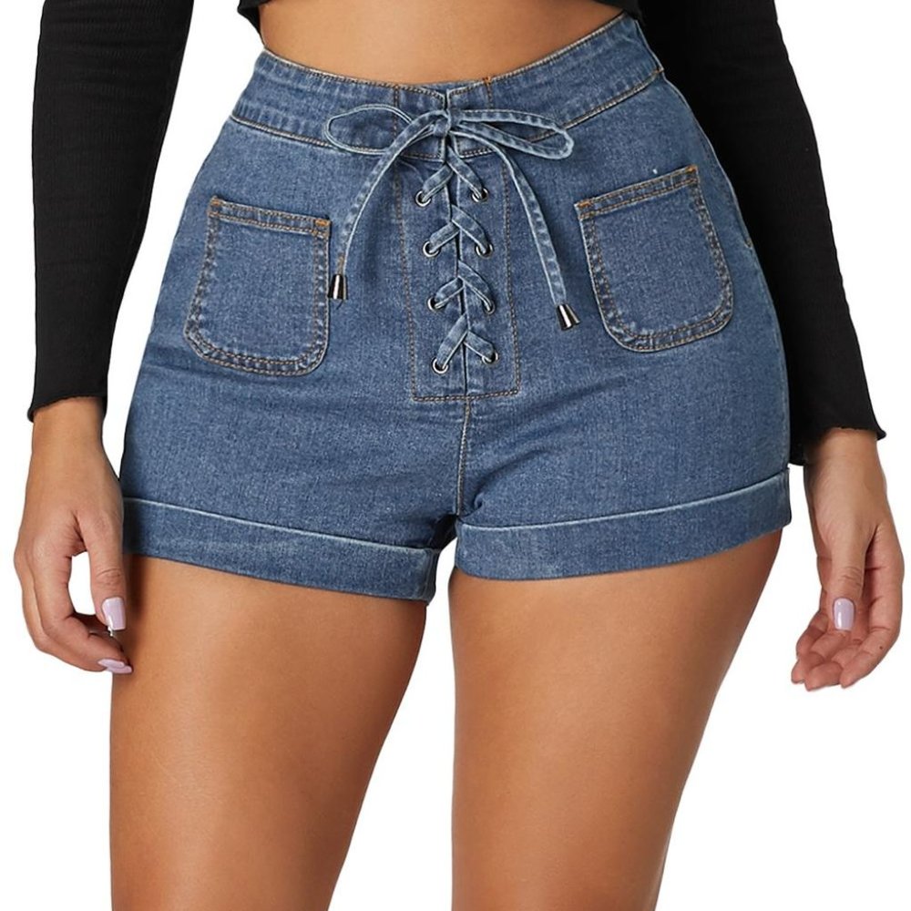 Summer Clearance:Lace up high waisted denim shorts
